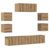 vidaXL 7 dalių sieninis televizoriaus spintelės komplektas Artisan Oak