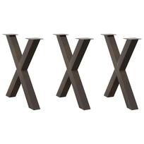 vidaXL Valgomojo stalo kojos, X formos, 3 vnt., natūralus plienas, 80x(72-73) cm, plienas