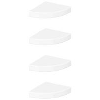 vidaXL Kampinės lentynos, 4 vnt., blizgios baltos, 25x25x3,8 cm, MDF