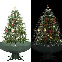 vidaXL Kalėdų eglutė su sniego fun. ir skėč. form. pagr., žalia, 140cm
