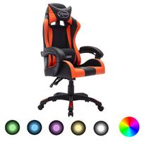 vidaXL Žaidimų kėdė su LED lemputėmis, oranžinė ir juoda, dirbtinė oda