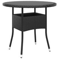 vidaXL Sodo stalas, juodas, 80x75cm, grūdintas stiklas/poliratanas