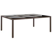 vidaXL Stalas su stikliniu stalviršiu, rudas, 200x150x75cm, ratanas