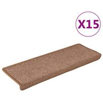vidaXL Laiptų kilimėliai, 15 vnt., 65x21x4 cm, rudi, stačiakampiai kraštai