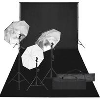 vidaXL Fotostudijos rinkinys su apšvietimo rinkiniu ir fonu