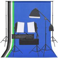 vidaXL Fotostudijos rinkinys su apšvietimo rinkiniu ir fonu