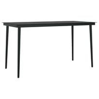 vidaXL Sodo valgomojo stalas, juodas, 140x70x74cm, plienas ir stiklas