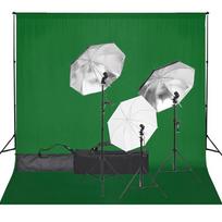 vidaXL Fotostudijos rinkinys su apšvietimo rinkiniu ir fonu