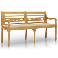 vidaXL Batavia suoliukas su smėlio spalvos pagalvėle, 150cm, tikmedis
