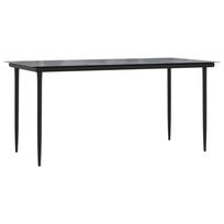 vidaXL Sodo valgomojo stalas, juodas, 160x80x74cm, plienas ir stiklas