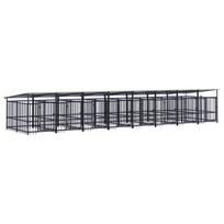 vidaXL Lauko voljeras šunims su stogu, plienas, 15,02m²