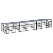 vidaXL Lauko voljeras šunims su stogu, plienas, 15,02m²