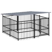 vidaXL Lauko voljeras šunims su stogu, plienas, 3,75m²