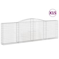 vidaXL Išlenkti gabiono krepšiai, 15vnt., 400x30x120/140cm, geležis