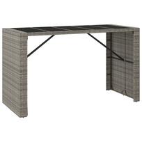 vidaXL Stalas su stikliniu stalviršiu, pilkas, 185x80x110cm, ratanas
