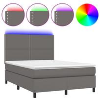 vidaXL Lova su spyruoklėmis/čiužiniu/LED, pilka 140x200cm dirbtinė oda