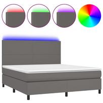 vidaXL Lova su spyruoklėmis/čiužiniu/LED, pilka 160x200cm dirbtinė oda