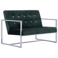 vidaXL Dvivietė sofa su porankiais, tams. žal. sp., chromas ir aks.