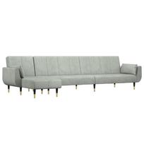vidaXL L formos sofa-lova, šviesiai pilka, 275x140x70cm, aksomas