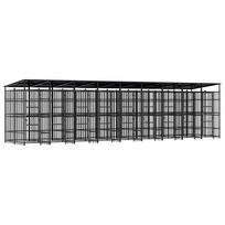 vidaXL Lauko voljeras šunims su stogu, plienas, 16,59m²