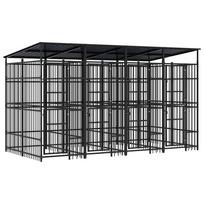 vidaXL Lauko voljeras šunims su stogu, plienas, 7,37m²