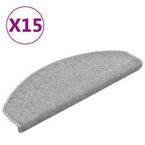 vidaXL Laiptų kilimėliai, 15 vnt., 65x24x4 cm, šviesiai pilki, pusapvaliai, dideli