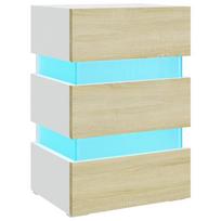 vidaXL Naktinė spintelė su LED, balta ir ąžuolo, 45x35x67cm, mediena