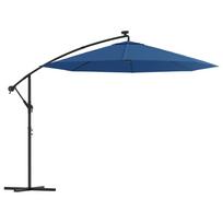 vidaXL Gembinis skėtis su LED ir plieniniu stulpu, mėlynas, 300cm
