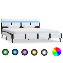 vidaXL Lovos rėmas su LED, baltos sp., 140x200cm, dirbtinė oda