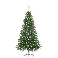 vidaXL Dirbtinė apšviesta Kalėdų eglutė su žaisliukais, žalia, 150cm