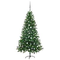 vidaXL Dirbtinė apšviesta Kalėdų eglutė su žaisliukais, žalia, 150cm