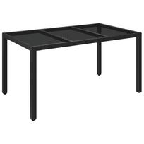 vidaXL Stalas su stikliniu stalviršiu, juodas, 150x90x75cm, ratanas