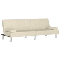 vidaXL Sofa-lova su puodelių laikikliais, kreminė, dirbtinė oda