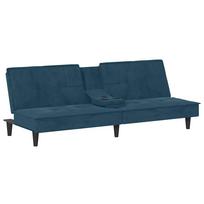 vidaXL Sofa-lova su puodelių laikikliais, mėlynos spalvos, aksomas