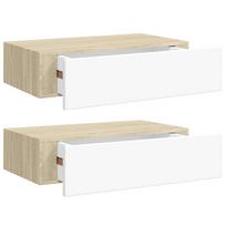 vidaXL Lentynos su stalčiais, 2vnt., ąžuolo/baltos, 40x23,5x10cm, MDF