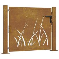 vidaXL Sodo vartai, 100x100 cm, Corten plienas, žolės raštas