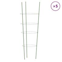 vidaXL Sodo augalų atramos su 4 žiedais, 5vnt., žalios, 90cm, plienas
