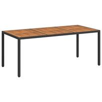 vidaXL Sodo stalas, juodas, 190x90x75cm, poliratanas ir akacija
