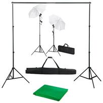 vidaXL Fotostudijos komplektas su fonu, šviestuvais ir skėčiais
