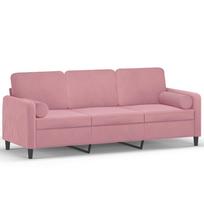 vidaXL Trivietė sofa su pagalvėlėmis, rožinės spalvos, 180cm, aksomas