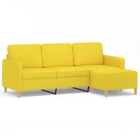 vidaXL Trivietė sofa su pakoja, šviesiai geltona, 180cm, audinys