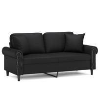 vidaXL Dvivietė sofa su pagalvėlėmis, juoda, 140cm, dirbtinė oda
