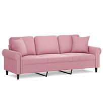 vidaXL Trivietė sofa su pagalvėlėmis, rožinės spalvos, 180cm, aksomas