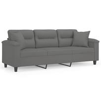 vidaXL Trivietė sofa su pagalvėmis, pilka, 180cm, mikropluošto audinys