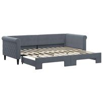 vidaXL Lova su ištraukiama dalimi, tamsiai pilka, 90x200cm, aksomas
