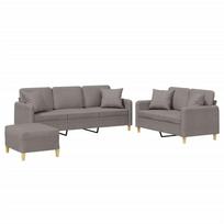 vidaXL Sofos komplektas su pagalvėmis, 3 dalių, taupe, audinys