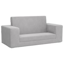 vidaXL Vaikiška dvivietė sofa-lova, šviesiai pilka, minkštas pliušas