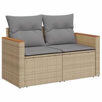 vidaXL Dvivietė sodo sofa su pagalvėlėmis, smėlio spalvos, poliratanas