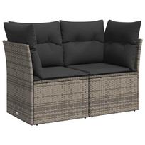 vidaXL Dvivietė sodo sofa su pagalvėlėmis, pilkos spalvos, poliratanas