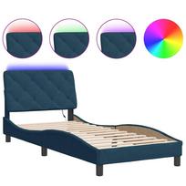 vidaXL Lovos rėmas su LED be čiužinio, mėlynos spalvos, 90x190cm, aksomas